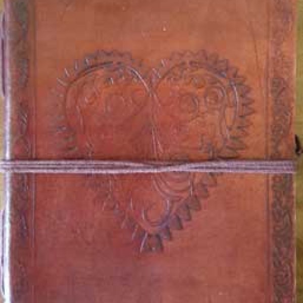 5" x 7" Heart leather blank book w/cord