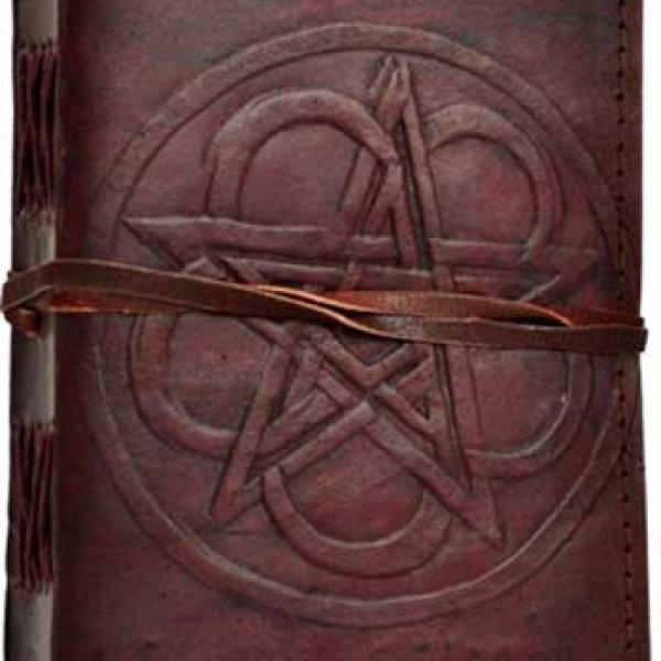 Pentagram leather blank book w/ cord