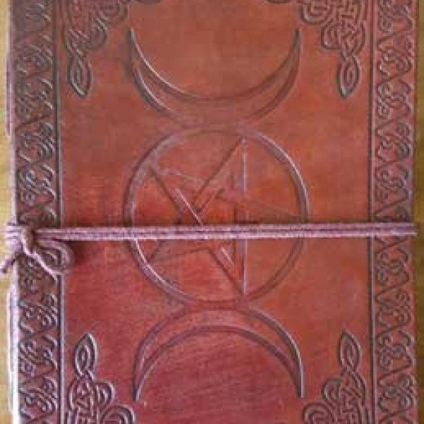 5" x 7" Triple Moon Pentagram leather blank book w/cord
