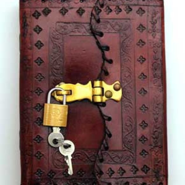 Embossed leather blank book w/ key