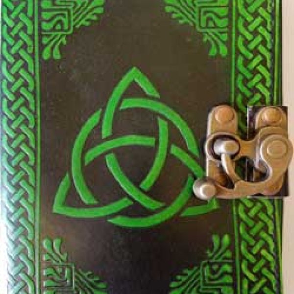 black/ green Triquetra leather blank book w/ latch