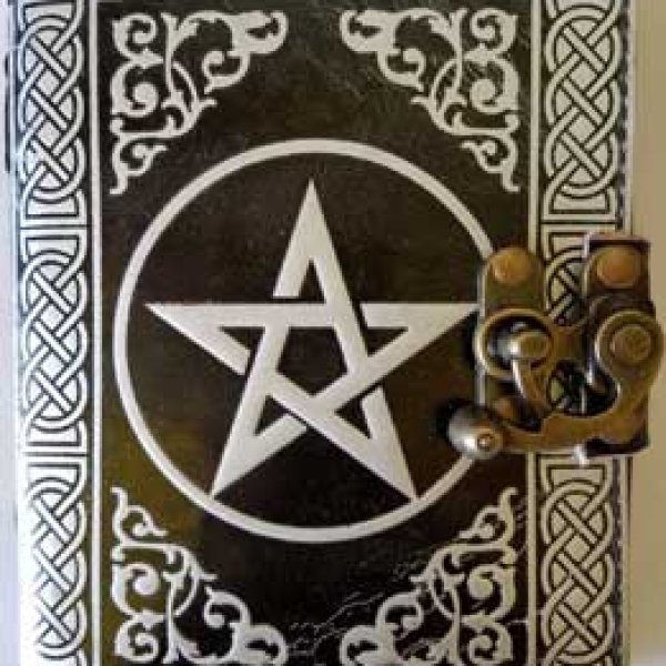black/ silver Pentagram leather blank book w/ latch
