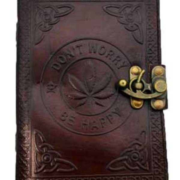 Dont Worry Be Happy leather blank book w/ latch