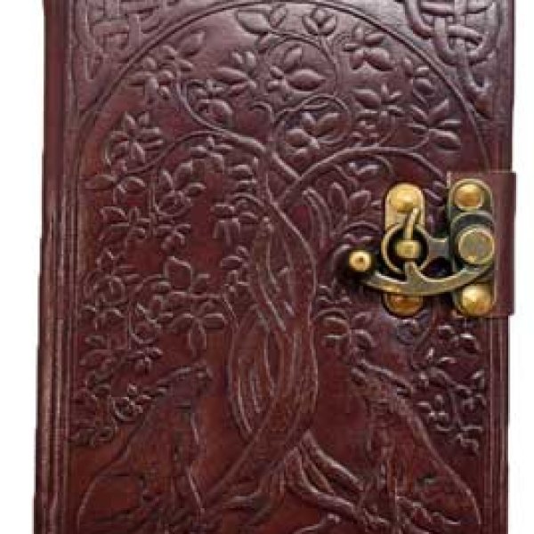Tree of Life & Wolves leather blank book w/ latch