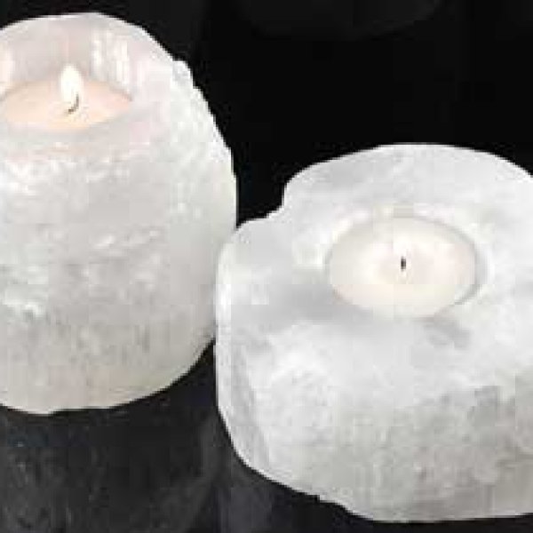 White Tower Selenite tealight candle holder