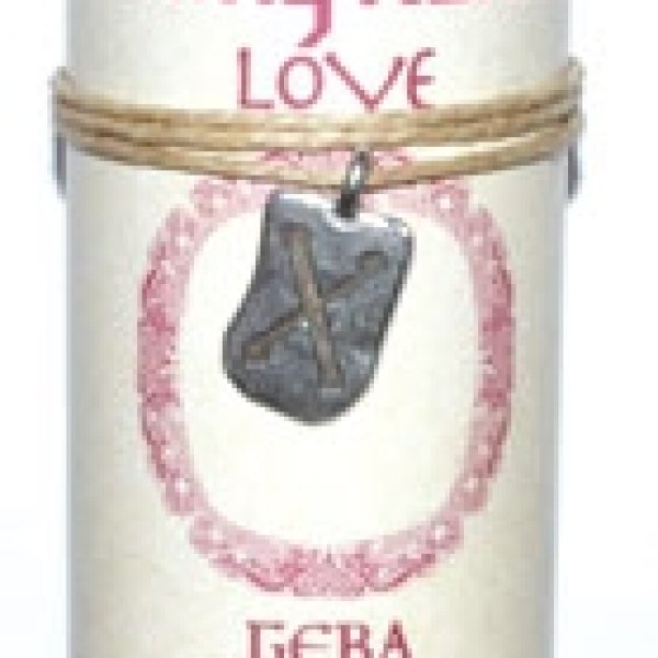 Love pillar candle with Geba Rune pendant