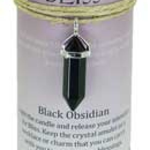 Bliss pillar candle with Black Obsidian pendant