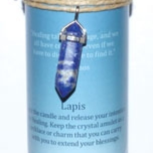 Healing pillar candle with Lapis pendant