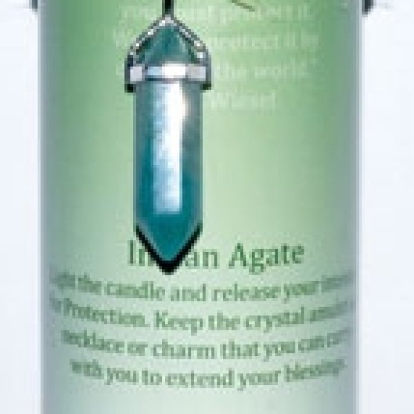Protection pillar candle with Indian Agate pendant