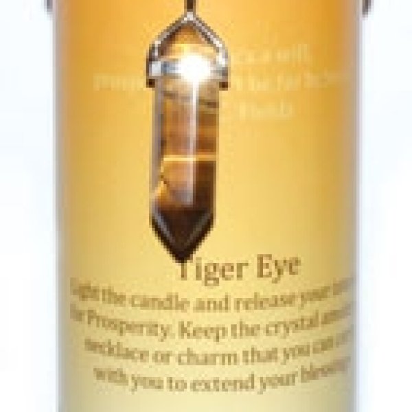 Prosperity pillar candle with Tiger Eye pendant