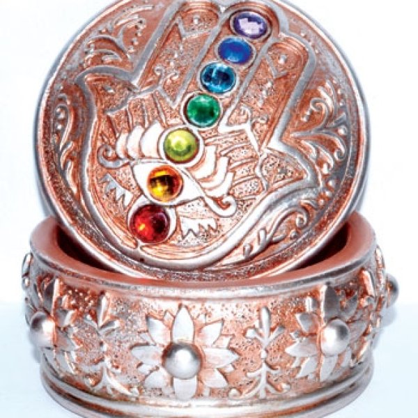 3" Hamsa W Chakra Stones box
