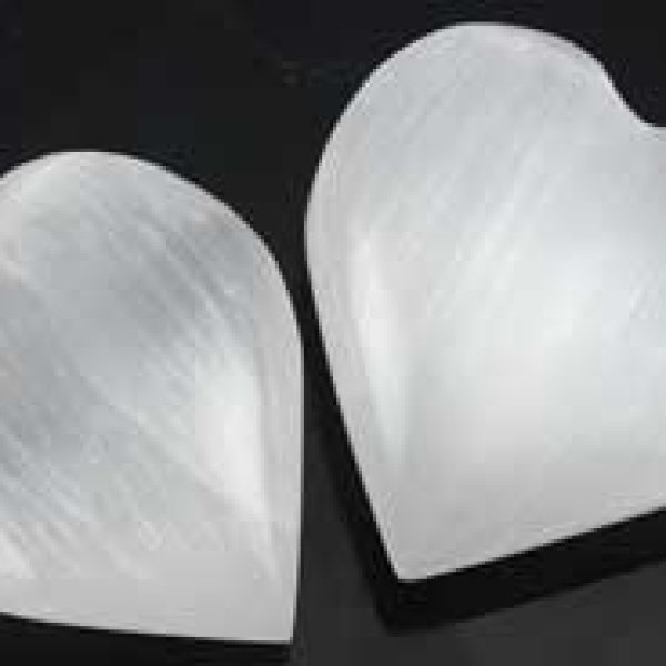 White Selenite heart  1 1/4" - 2"