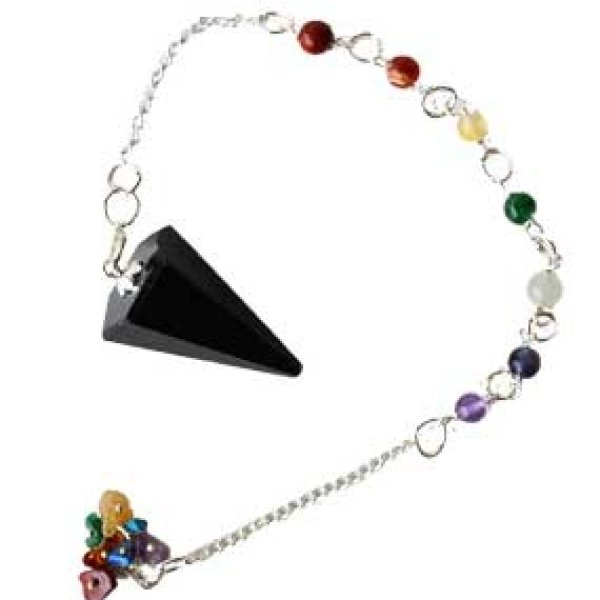 Tourmaline, Black 7 Chakra 6 sided pendulum