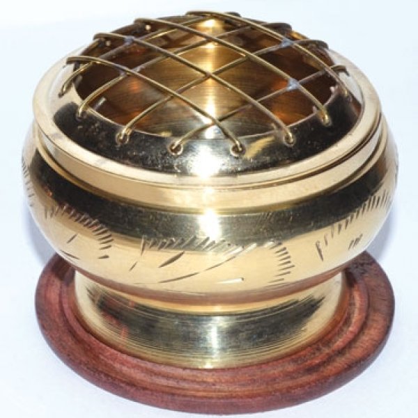2" Engraved brass incense burner