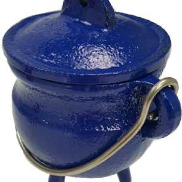 3" Blue cast iron cauldron