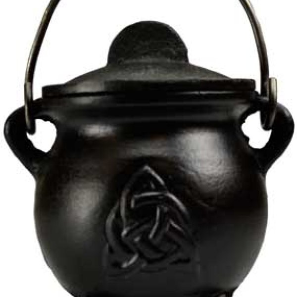 3" Triquetra cast iron cauldron w/lid