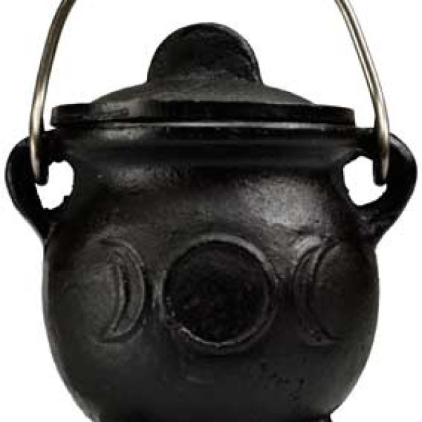 3" Triple Moon cast iron cauldron w/ lid