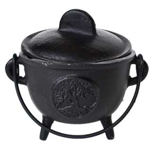 5" Cast iron cauldron w/ lid Tree of Life