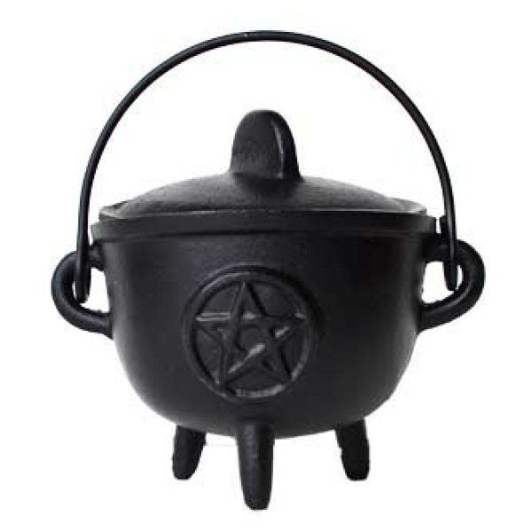5" Cast iron cauldron w/ lid Pentagram