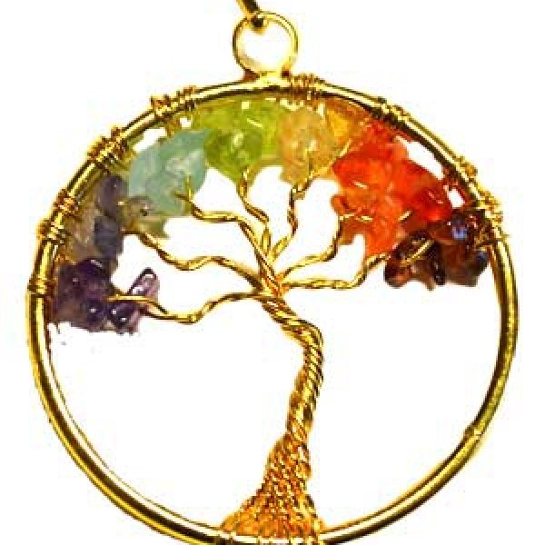 7 Chakra Tree of Life pendant gold tone