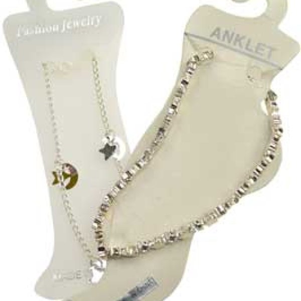 Silvertone anklet w/ Stars & Moons