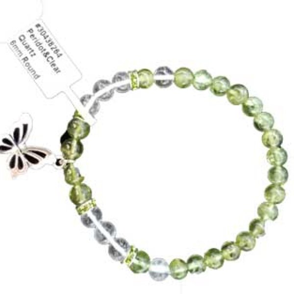 6mm Peridot/ Quartz Butterfly bracelet