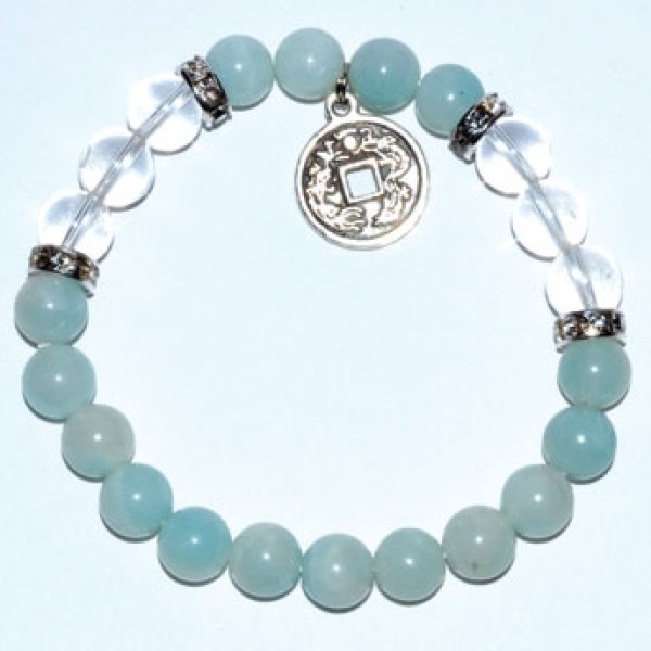 8mm Amazonite/ Quartz with Chinese Coin