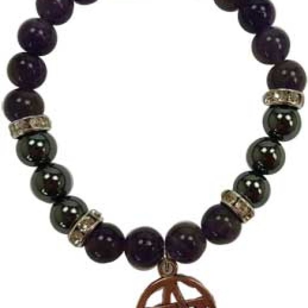 8mm Amethyst/ Hematite with Pentagram