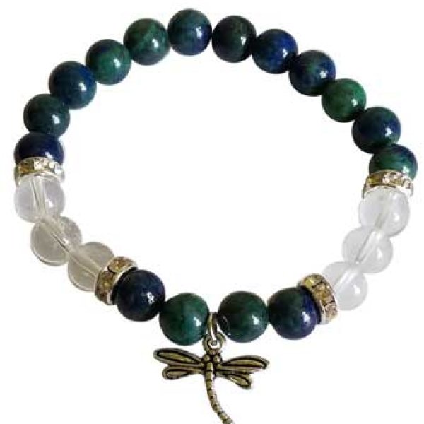 8mm Chrysolcolla/ Clear Quartz with Dragoinfly