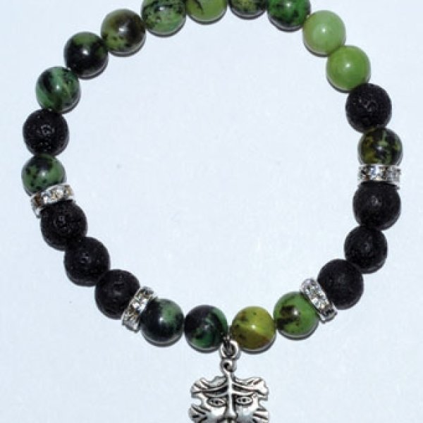 8mm Chrysoprase/ Lava with Green Man