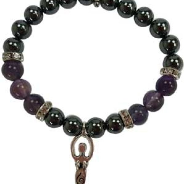 8mm Hematite (man-made)/ Amethyst with Goddess