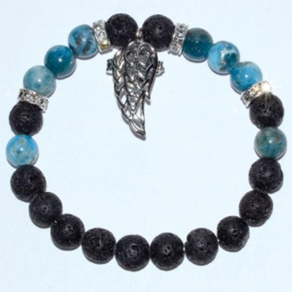 8mm Lava/ Apatite with Angel Wing