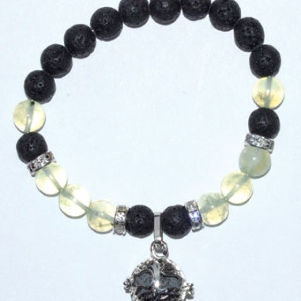 8mm Lava/ Prehnite with Tree