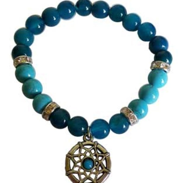 8mm Blue Agate/ Blue Turquoise with Dream Catcher