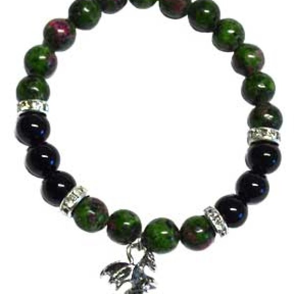 8mm Ruby Zoisite/ Black Onyx with Dragon