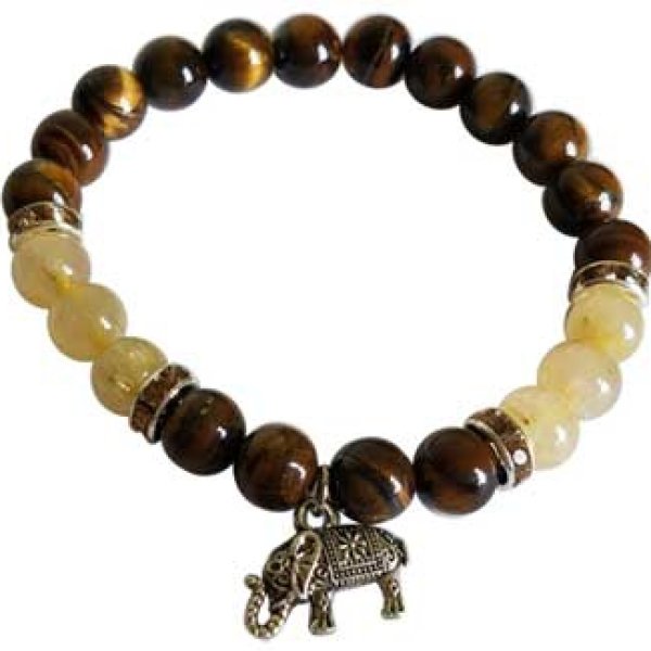 8mm Tiger Eye/ Rutilated Quartz with Elephant
