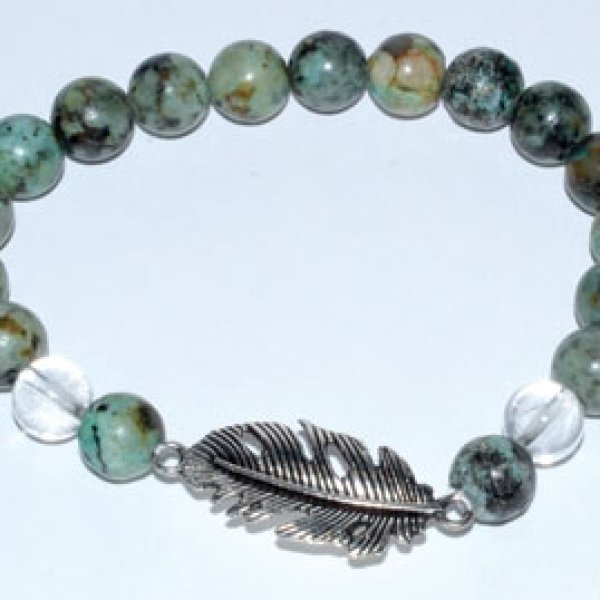 8mm Turquoise/ Quartz with Feather