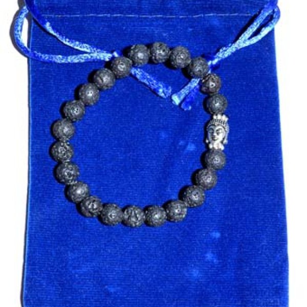 Lava & Buddha Bead in velvet bag bracelet