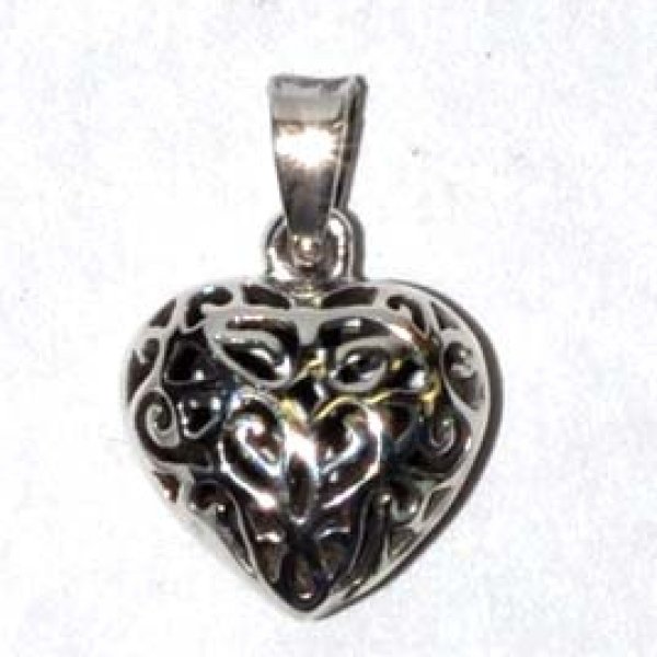 1/2" Heart, filgree sterling