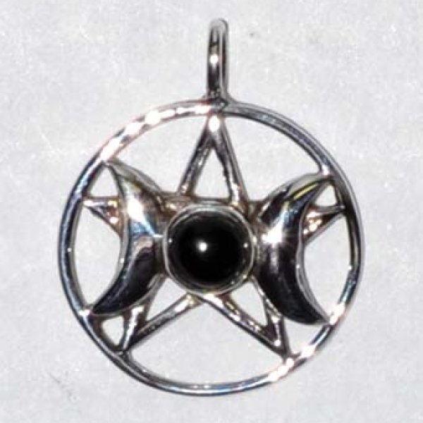 Triple Goddess Pentagram Black Onyx sterling 11/16"