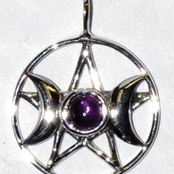 11/16" Triple Goddess Pentagram Amethyst sterling