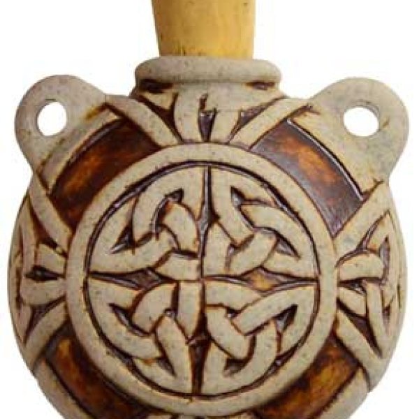 Celtic Knot Raku Oil Bottle