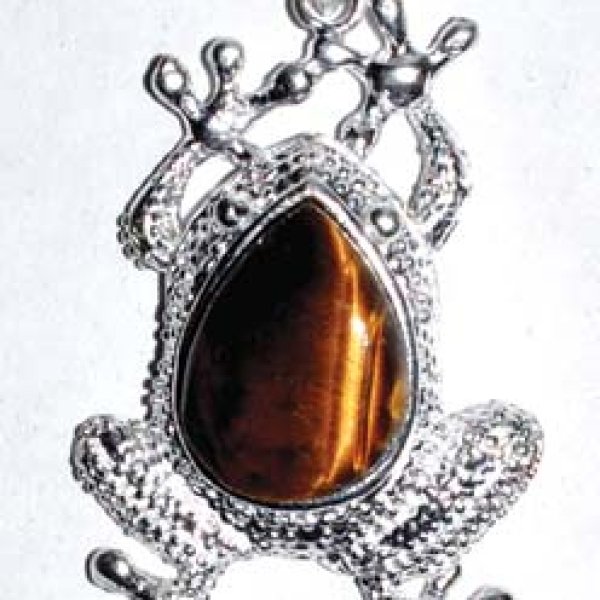 Frog Tiger Eye gemstone pendant