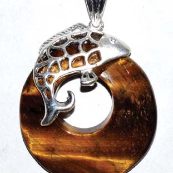Fish Tiger Eye gemstone pendant