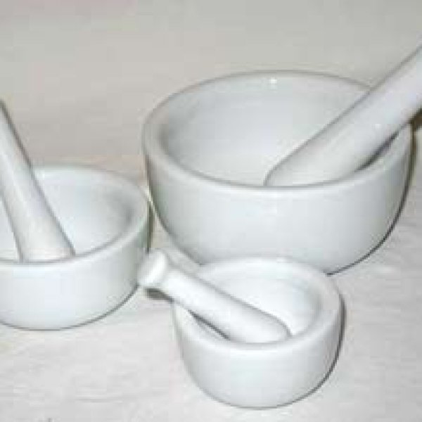 Set of 3 White Ceramic Mortars and Pestles