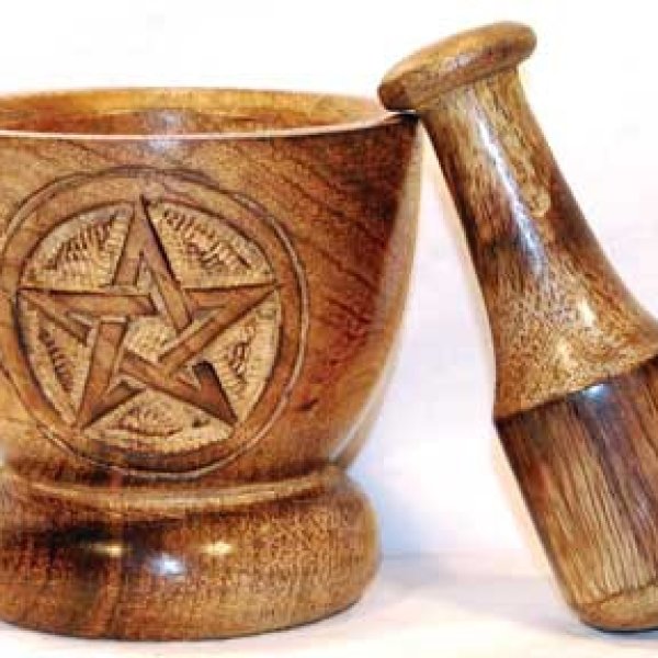 Wooden Pentagram Mortar and Pestle Set