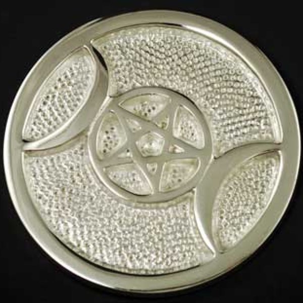 Silver Plated Brass Triple Moon altar tile 3 1/2"
