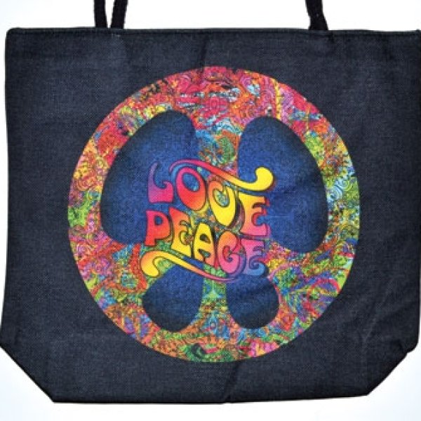 14" x 16" Love Peace jute tote bag