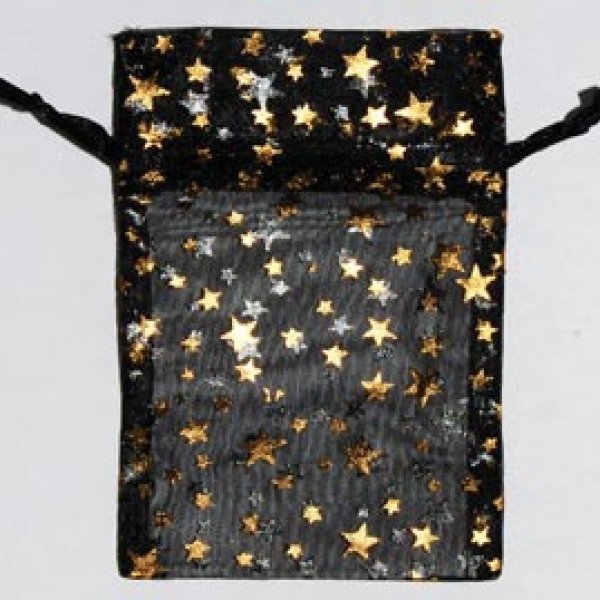 2 3/4" x 3" Black organza pouch with Gold Stars
