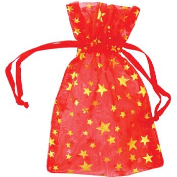 2 3/4" x 3" Red organza pouch with Gold Stars